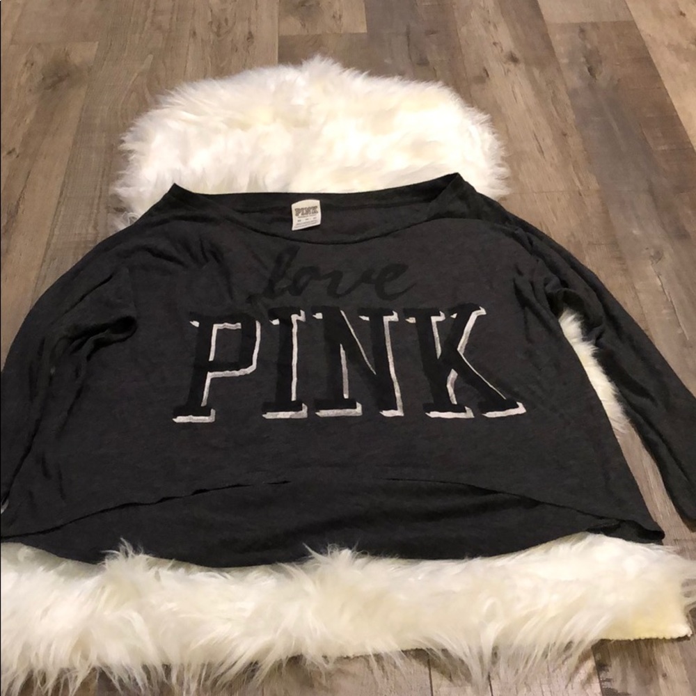 pink brand long sleeve crop top shirt